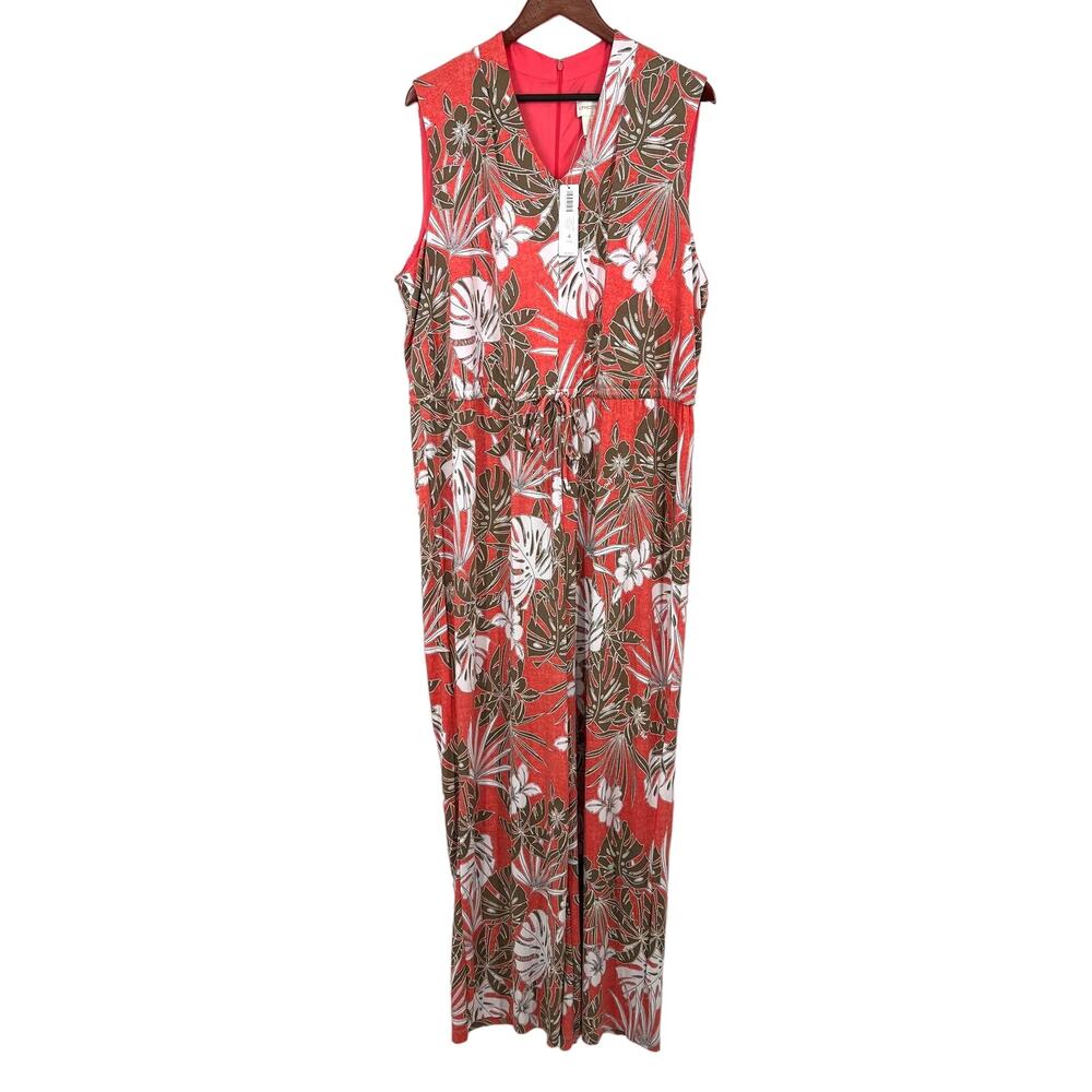 NEW NWT Chicos Plus Size XXL 4 Jumpsuit Floral Tropical Beach Coral Blouse Top